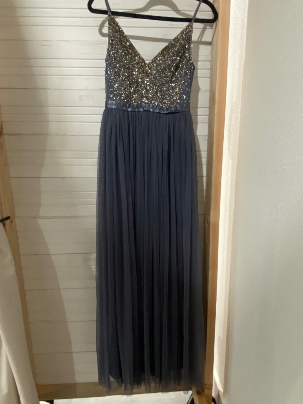 dark grey formal dress with sequins